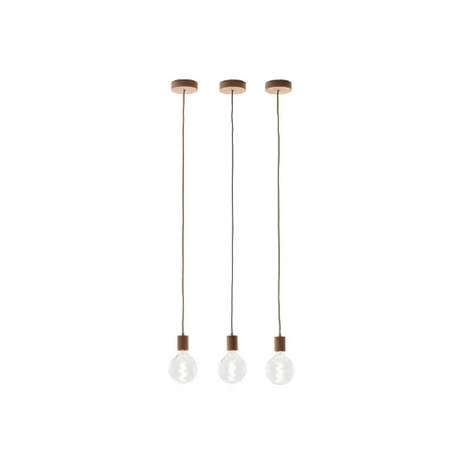 Lampada a sospensione con elementi in legno e cavi ricoperti in corda Ready Wood di Caos Creativo by Rossi&Co