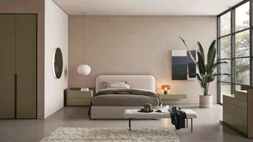 Gruppo notte moderno abbracciato da un involucro in essenza lignea Slim Open di Dall'Agnese