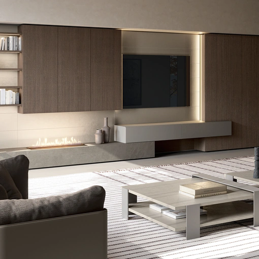 Parete Attrezzata Slim in Laccato, Gres e Rovere Terra di Dall'Agnese