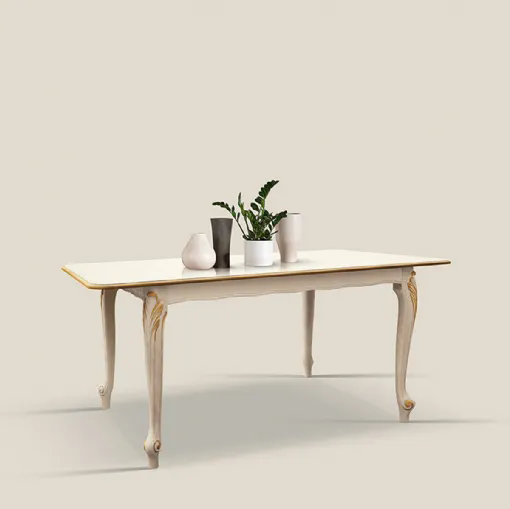 Tavolo allungabile in legno laccato con intarsio decorato in foglia oro Classic 089 EM23 di Tarocco Vaccari