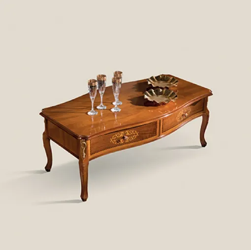 Tavolino in legno intarsiato con due cassetti Dogi 4327 SPA di Tarocco Vaccari