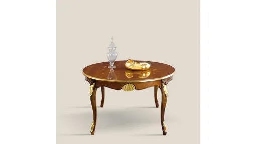 Tavolino rotondo in legno intarsiato in foglia oro Passioni 5488 EM27 di Tarocco Vaccari