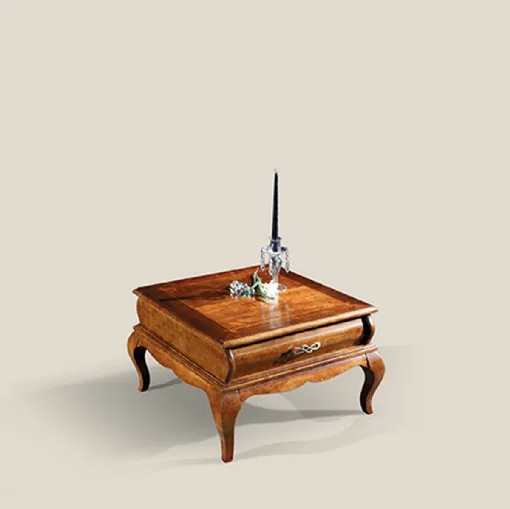Tavolino quadrato in legno con un cassetto Princess 1669 SPA di Tarocco Vaccari