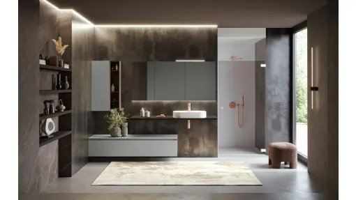 Mobile da Bagno sospeso Airy Edge 03 in laccato Grigio seta opaco e legno di RCR