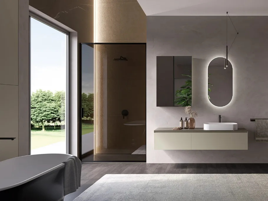 Mobile da Bagno sospeso Airy Edge 04 in laccato Cachi opaco di RCR