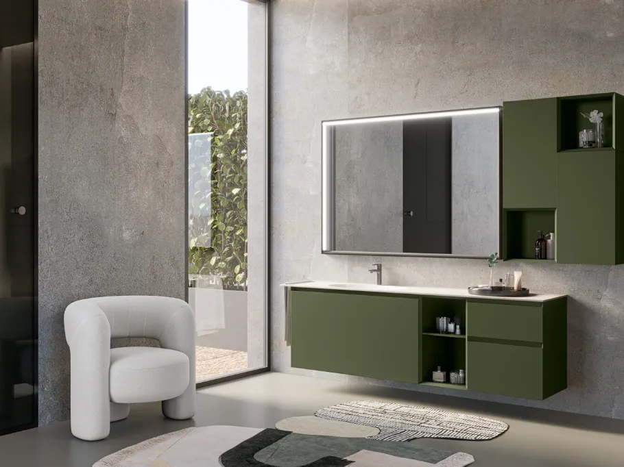 Mobile da Bagno sospeso in laccato Verde Bosco opaco Airy Edge 10 di RCR