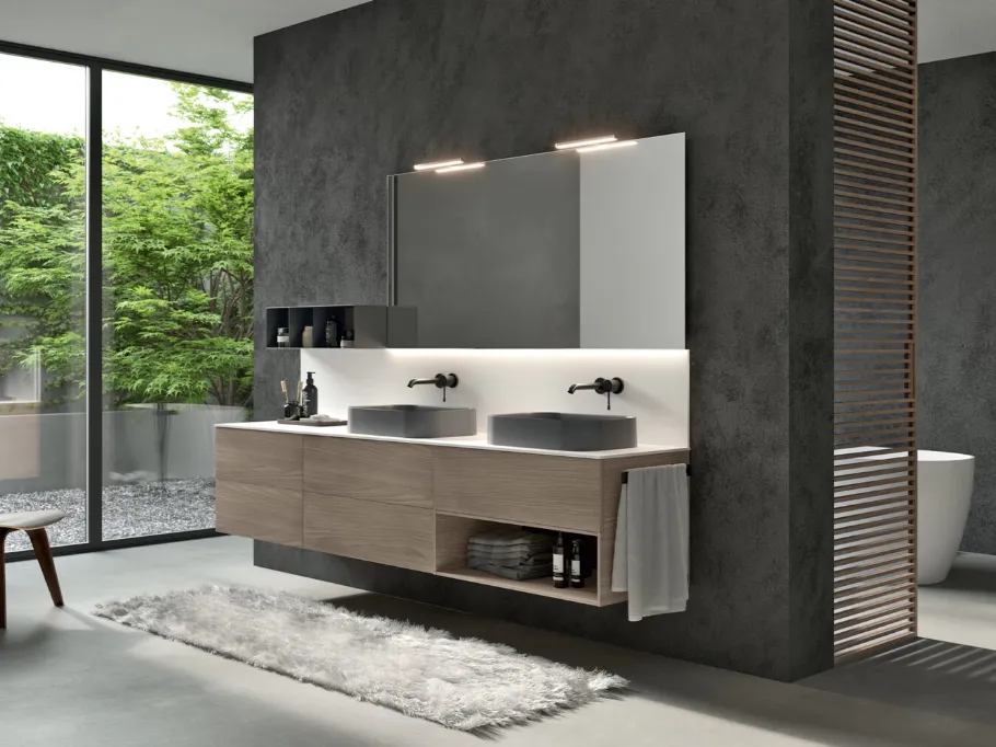 Mobile da Bagno sospeso Airy Sistema 01 finitura Rovere Sabbia di RCR