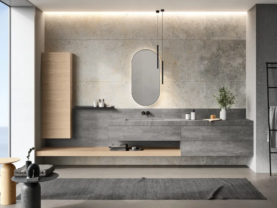 Mobile da Bagno sospeso Airy Sistema 03 in Gres e Rovere Nude di RCR