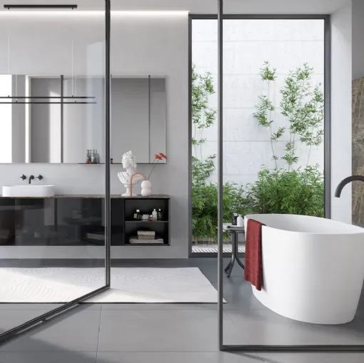 Mobile da Bagno sospeso Airy Sistema 07 in Vetro con top in Gres di RCR