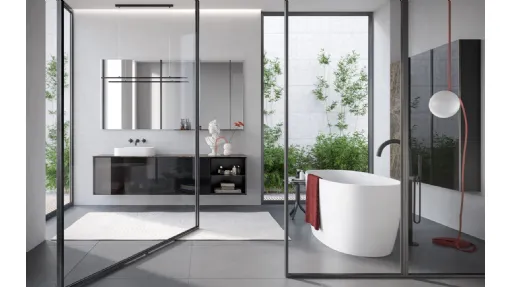 Mobile da Bagno sospeso Airy Sistema 07 in Vetro con top in Gres di RCR