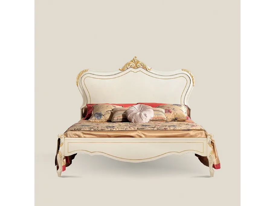 Letto in legno laccato intarsiato e decorato in foglia oro Passioni 5438 P 160 di Tarocco Vaccari