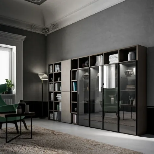 Libreria a muro Speed Up 05 in laccato Dark Grey, terracotta, Piombo e finitura Rovere di Dall'Agnese