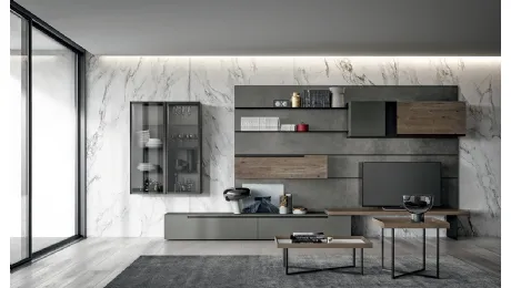 Parete Attrezzata Slim Up Comp 08 in laccato effetto Metallico Titanio di Dall'Agnese