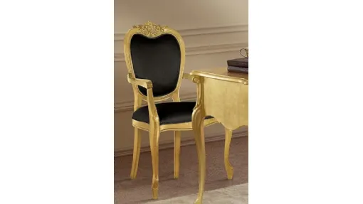 Sedia in legno con braccioli foglia oro imbottita in ecopelle Passioni 5167 C TV118 di Tarocco Vaccari